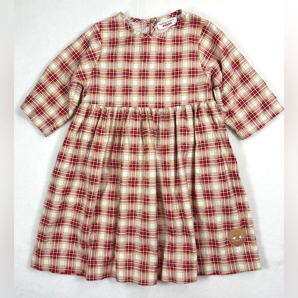 SMILING BUTTON Girls' Tartan Plaid Long Sleeve Countryside Dress Playful Size 5